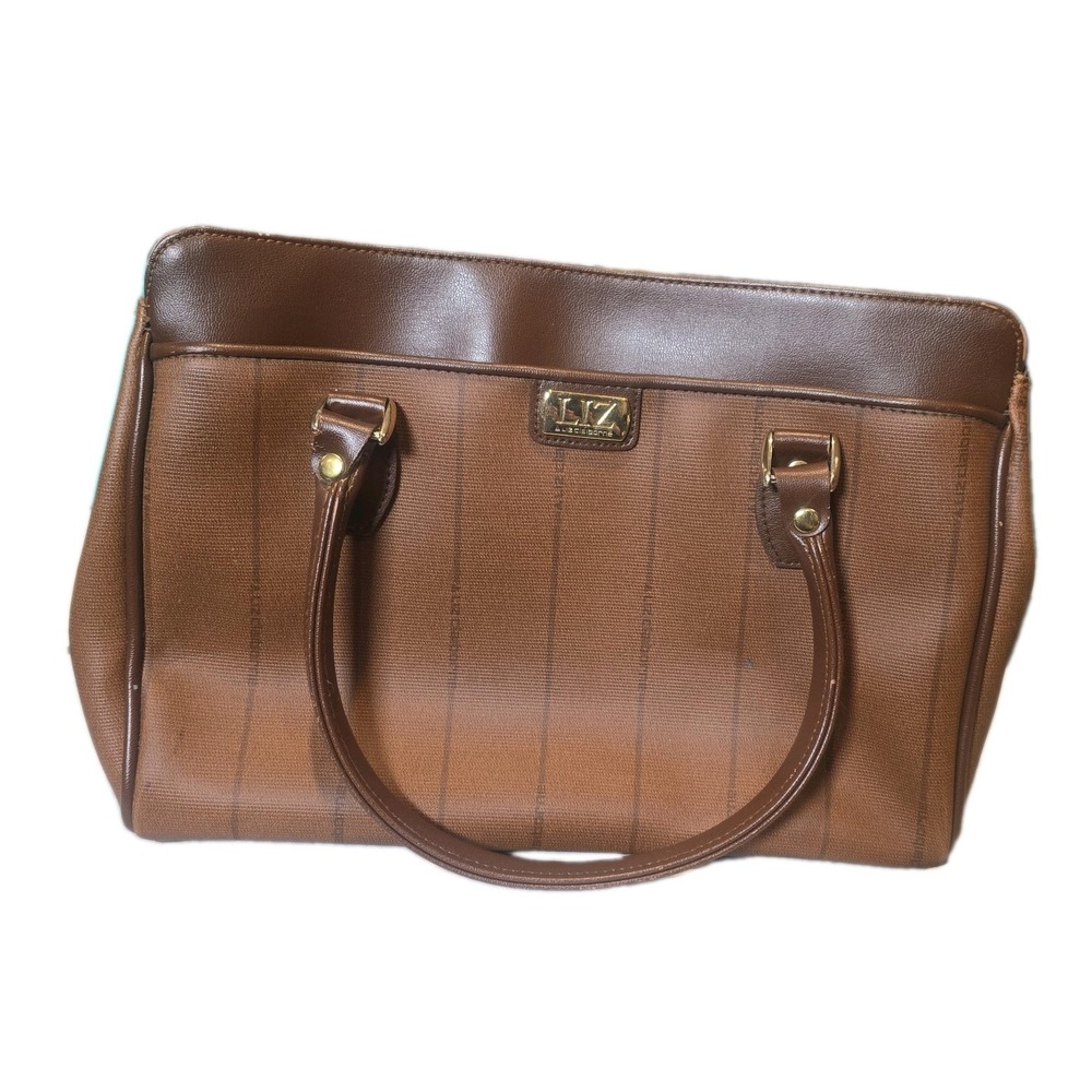 Liz Claiborne Brown Plaid Satchel Shoulder Bag Gold Tone Hardware Structured